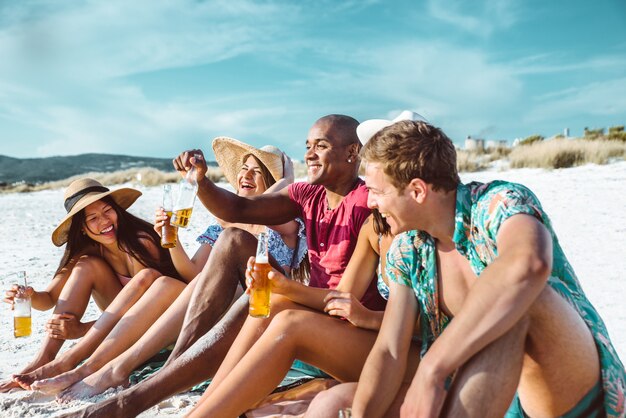 Friends having fun on the beach