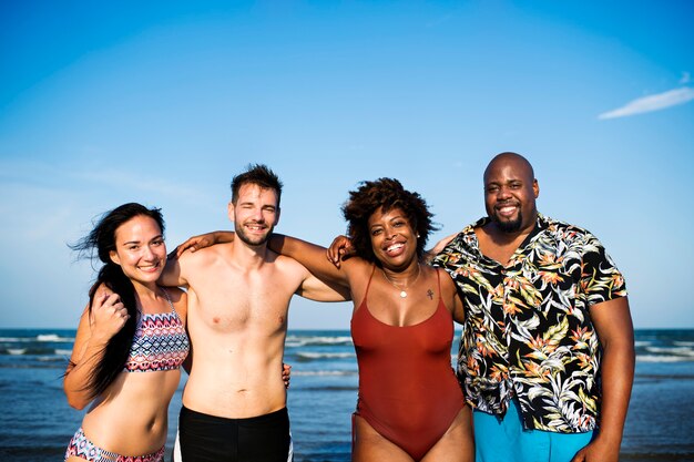 Friends having fun on the beach