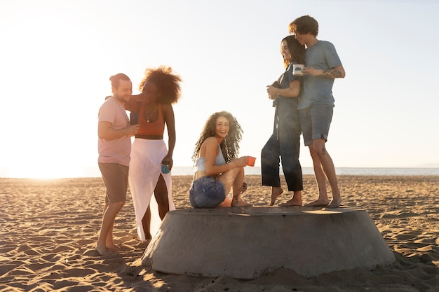 Friends having fun by the seaside