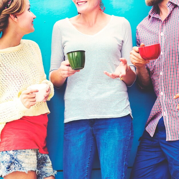 Friends having fun and drinking coffee