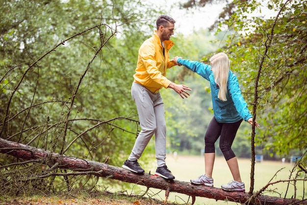 Friends having fun on a hike