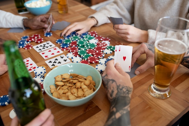 Friends having fun while playing poker