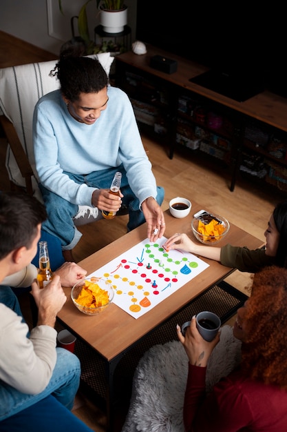 Friends having fun with traditional games