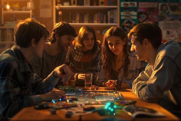 Friends having a game night with board games