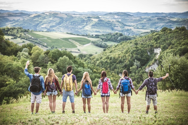 Friends hiking outdoors