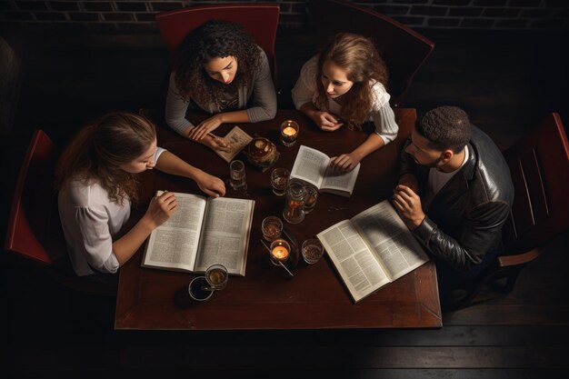 Photo friends holding bible books