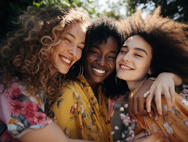 Friends hugging BFF multiracial friendship