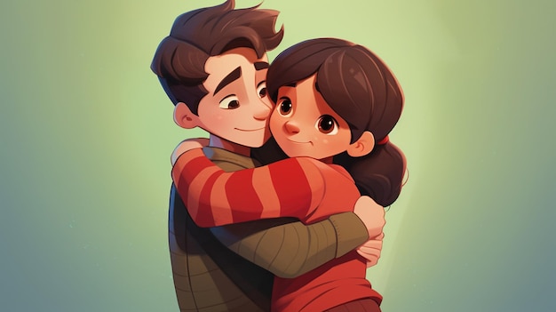 Photo friends hugging cute cartoon style