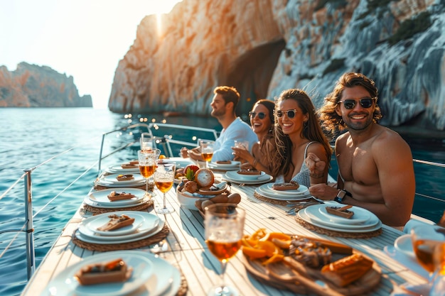 Friends Living the High Life Luxury Yacht Party in the Summer Sea