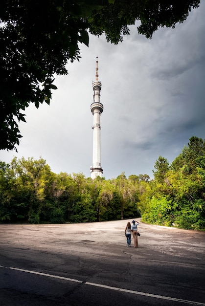 Friends looking at TV tower