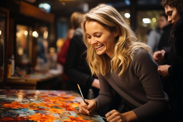 Friends participating in a painting workshop