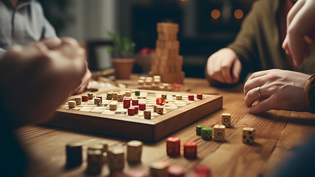 Friends playing board games in a cozy living room