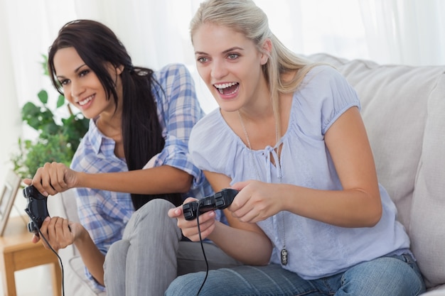 Friends playing video games and having fun