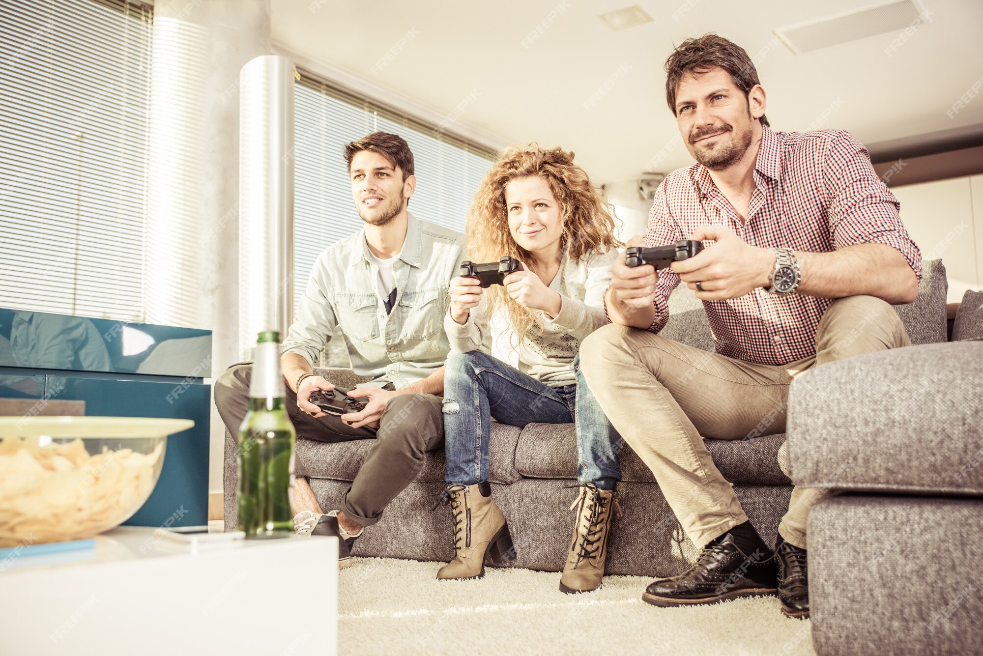 Friends Playing Video Games Living Room