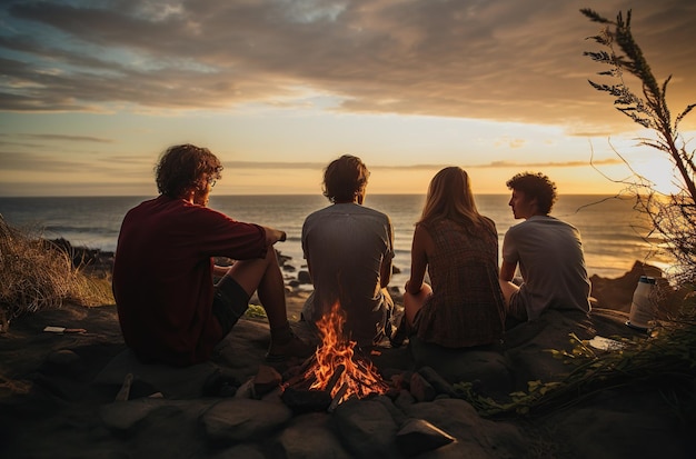 Friends relaxing together on the beach