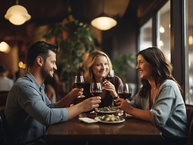 Friends at a restaurant drinking wine