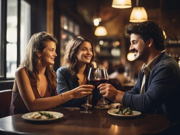 Photo friends at a restaurant drinking wine