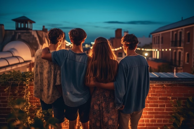 Friends rooftop night party Generate Ai