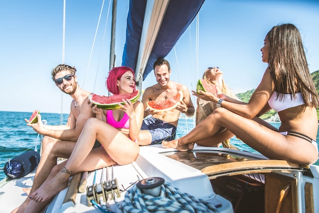 Friends on sailing boat