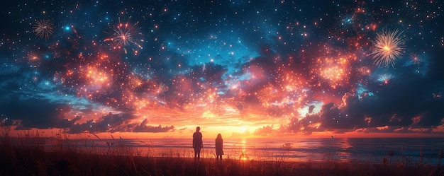 Photo friends setting off fireworks on a beach at wallpaper