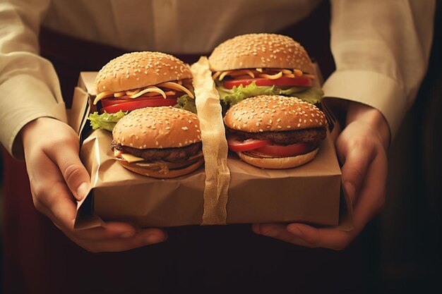 Foto amici che condividono hamburger fast food