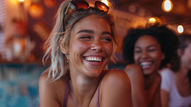 Friends Sharing Laughter at a Cafe After a Workout Session Generative AI