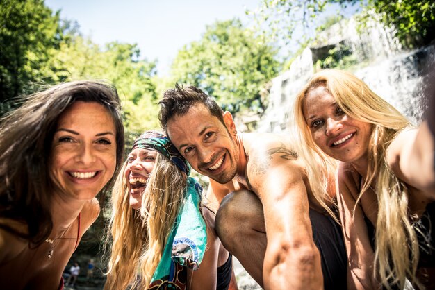 Friends spending time at the waterfalls