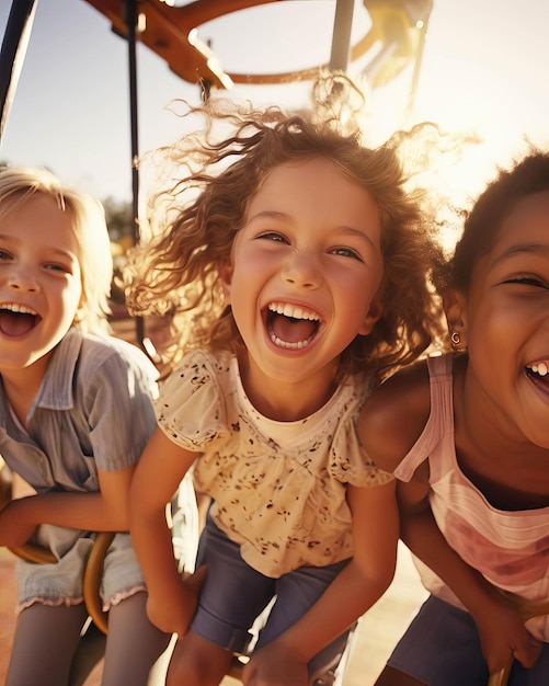 Photo friends swinging on a playground their carefree spirits capturing the essence of friendship