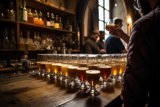 Friends toasting in a rustic bar attentive brewmaster generative IA