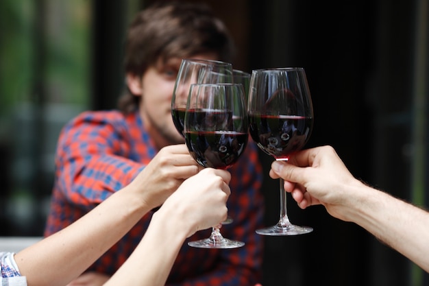 Friends toasting with wine at dinner