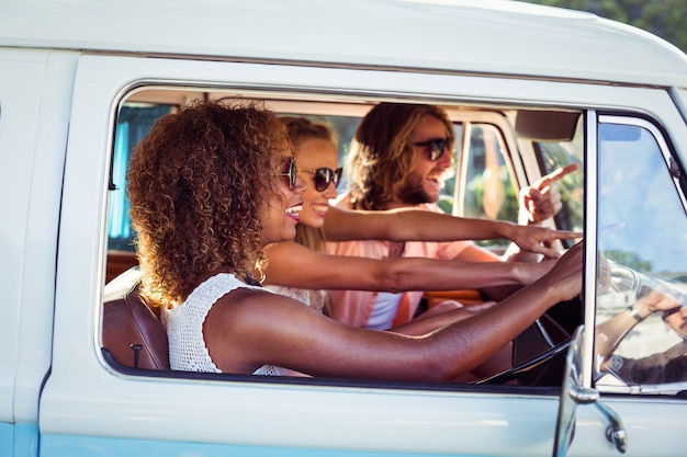 Friends travelling in campervan