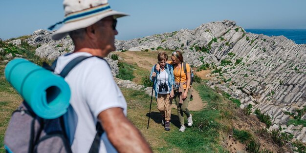 Friends walking on land