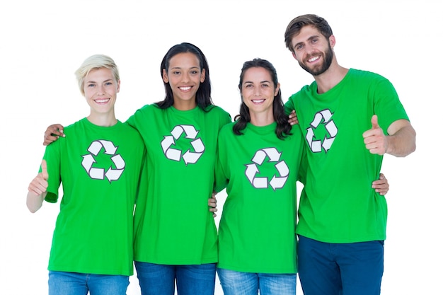 Friends wearing recycling tshirts 