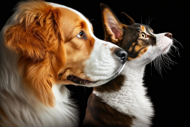 Friends with fluffy ears selfie in profile of dog and cat