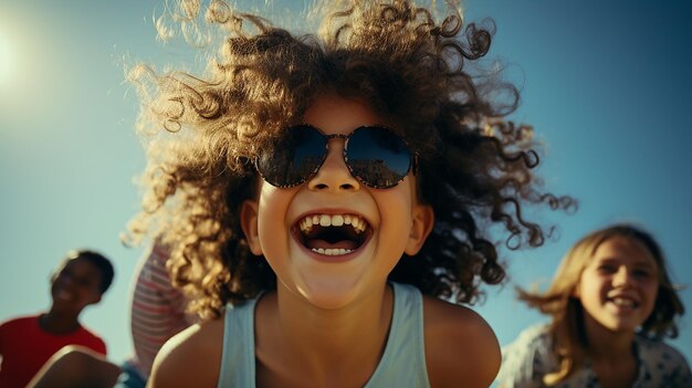 Friendship Bonding Relaxation Summer Beach Happiness Concept Portrait Of Smiling Children