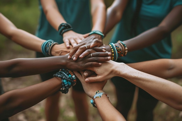 Friendship day background with hands stacking together