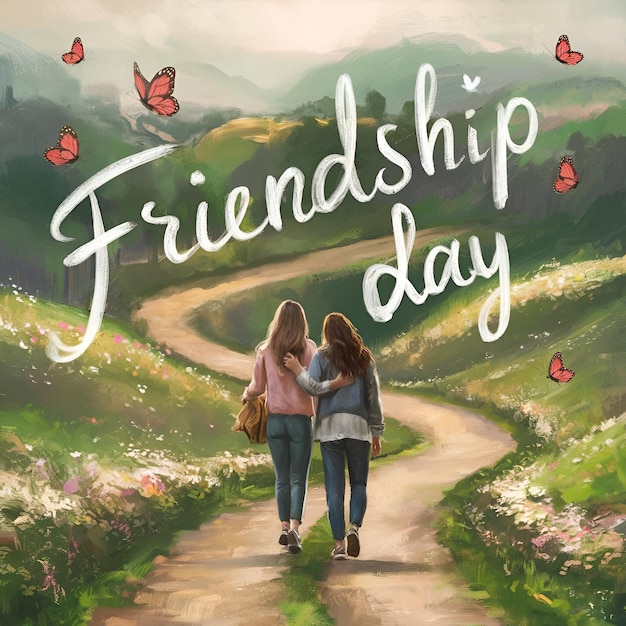 Photo friendship journey hand in hand through countryside bliss