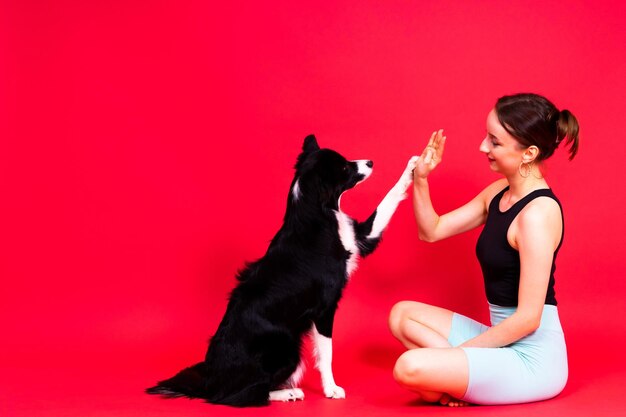 Friendship between people and animals studio shot love tender warm feeling and emotion