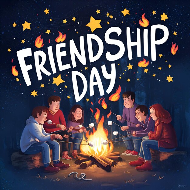 Photo friendship under stars bonfire tales on a starry night