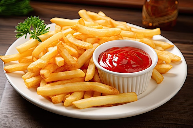 Fries with ketchup on a plate