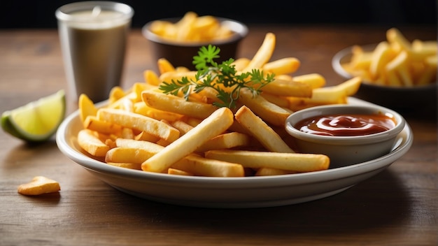 friet op houten tafel foto