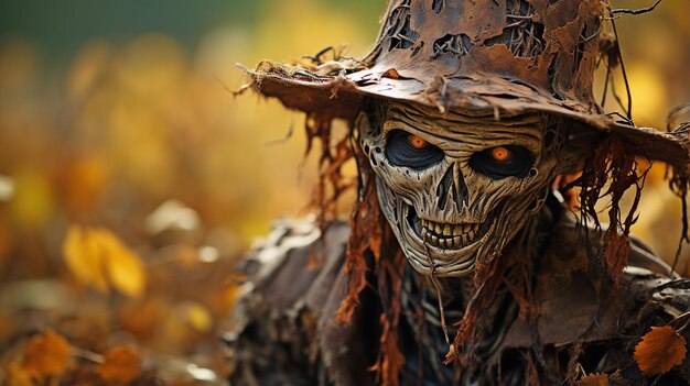 frightening scarecrow in hat