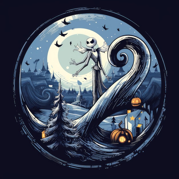 Frightful Delight Halloween Vector Artwork for Nightmare Before Christmas TShirt on a White Backgr