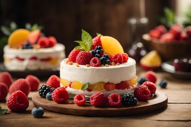 Fris fruitig dessert op een houten tafel