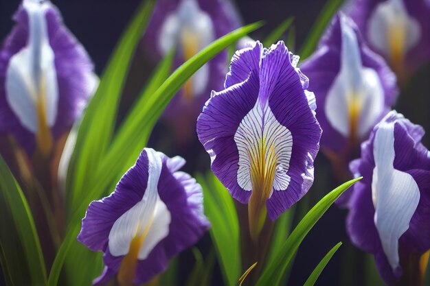 Frisse lichte irisbloem op zwarte achtergrond