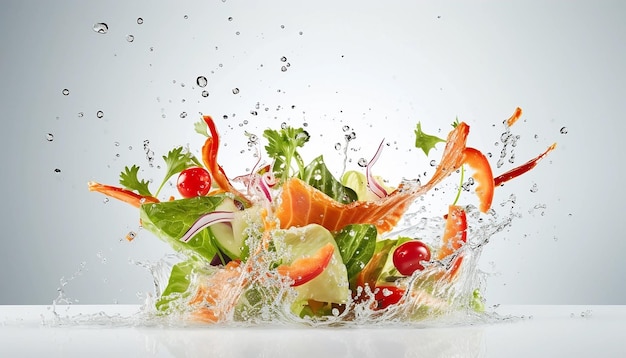 Frisse salade met rode vis Natuurlijke kleuren minimalistische heldere achtergrond shutterstock fotografie r