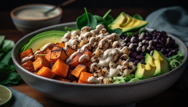 Frisse vegetarische slakom met pompoen en avocado gegenereerd door AI