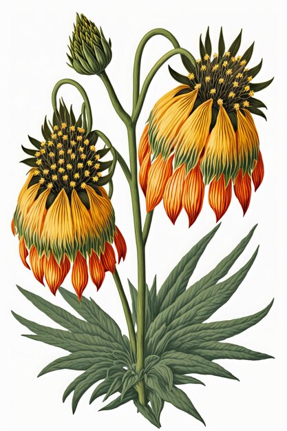 Foto pianta di fritillaria imperialis, pittura ad acquerello