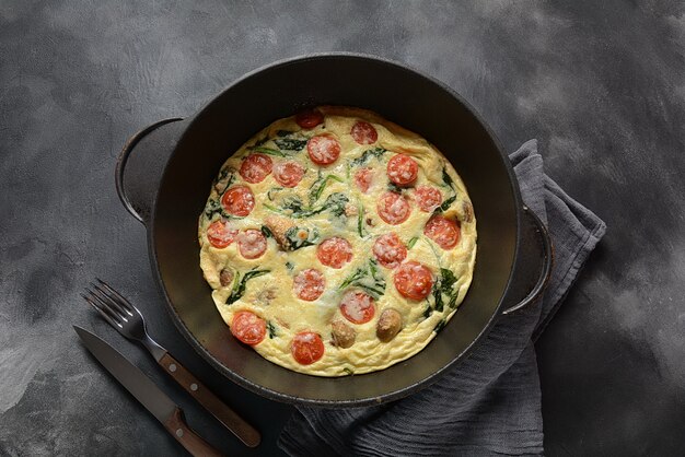 Frittata with eggs, mushrooms and cherry tomatoes