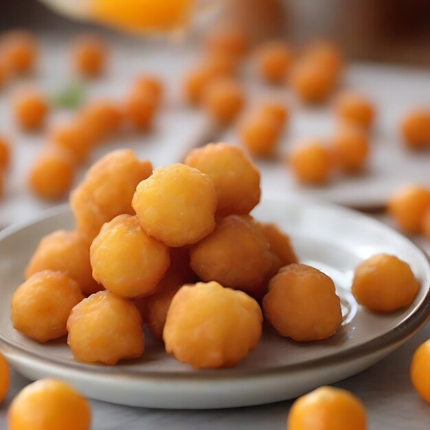 The fritters are like small orange spheres that float in the air when fried AI